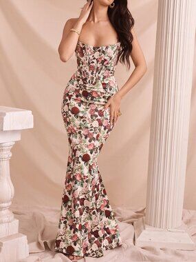 tamara ivory strapless corset dress HOUSE OF CB Tamara Strapless Stretch Satin Gown in IVORY in PLUS CUP SMALL NWT